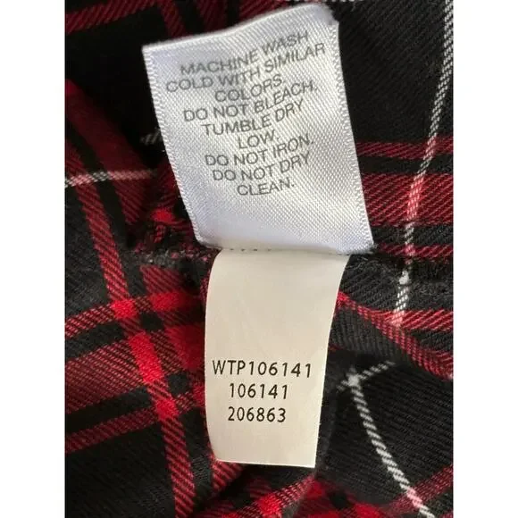 J Jill Button Down Flannel Tunic Shirt Sz XL Mixed Plaid Red Black Curved Hem - Picture 5 of 7